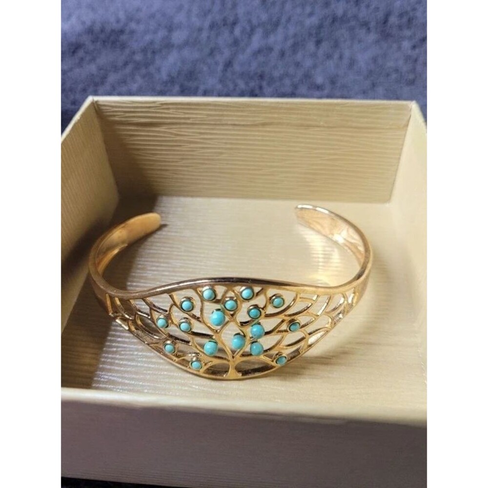 Tree Of Life Turquoise 18K Gold Over 925 Sterling Silver Bracelet – Tehya Oyama